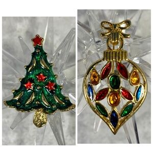 Vintage Signed Christmas Pins Gold toned